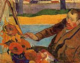 Paul Gauguin Portrait of Vincent van Gogh Painting Sunflowers painting